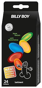 Billy Boy Fun Kondome Sortiment aus farbigen, perlgenoppten, farbig-aromatisierten und extra feuchten Kondomen, 24er Packung