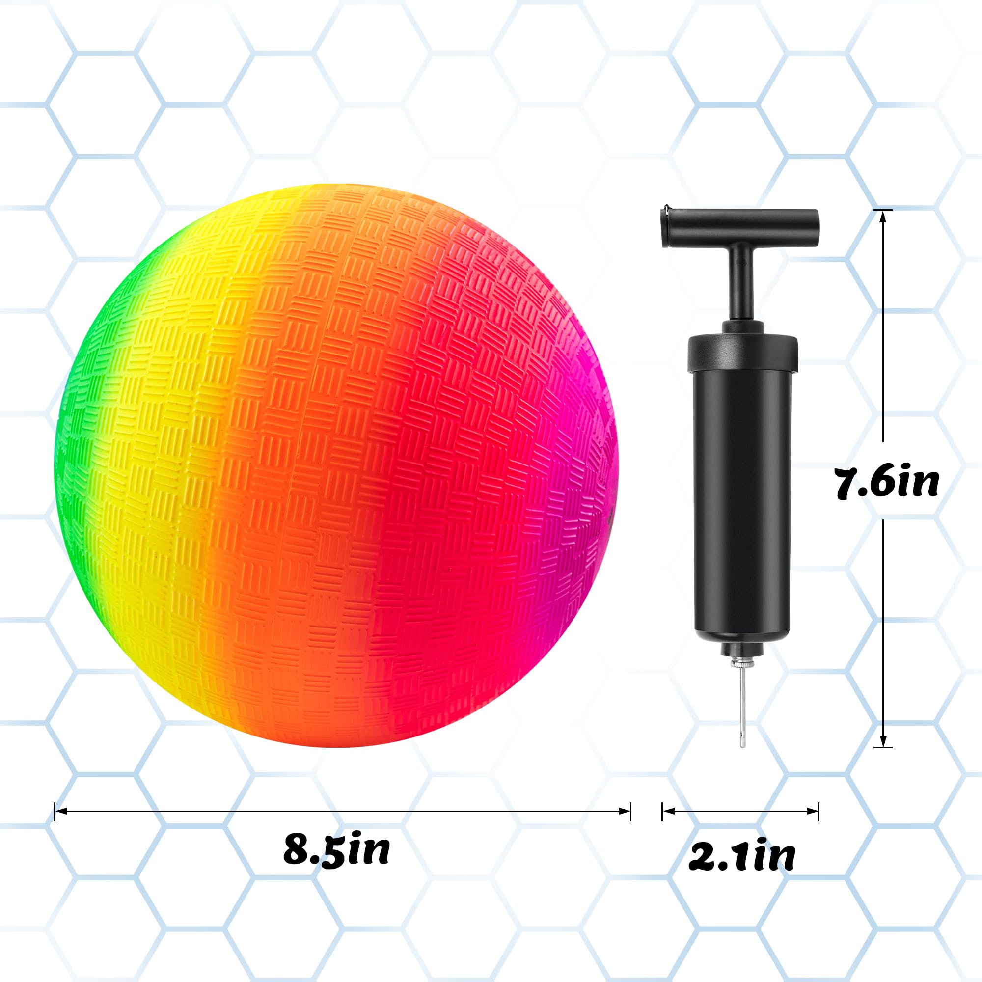 Micsoa Mic Playground Balls Kickballs 8.5 Inch, Rainbow Playground Ball Set for Kids and Adults, Dodgeball Kick Balls Handball for Indoor & Outdoor Schoolyard Games with Hand Pump(4 Pack)