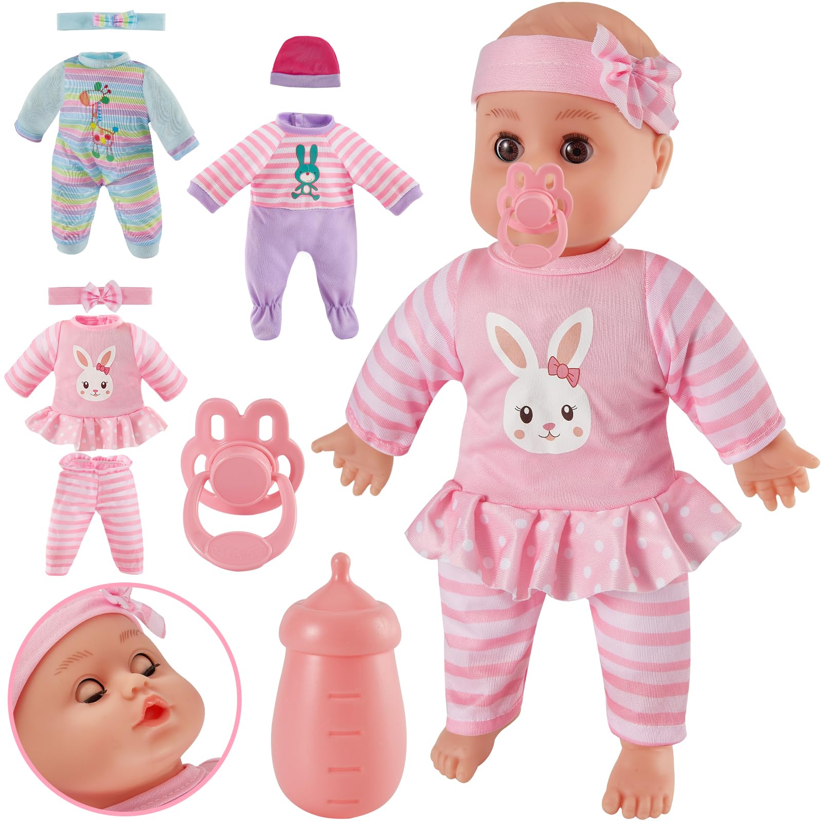 LINFUN KIDS Baby Dolls Accessories for Girls,Talking Baby Dolls Open Close Eyes,3 pcs Doll Dress Up Clothes 12 inch,Role Play Toys age Toddler Kid 3+