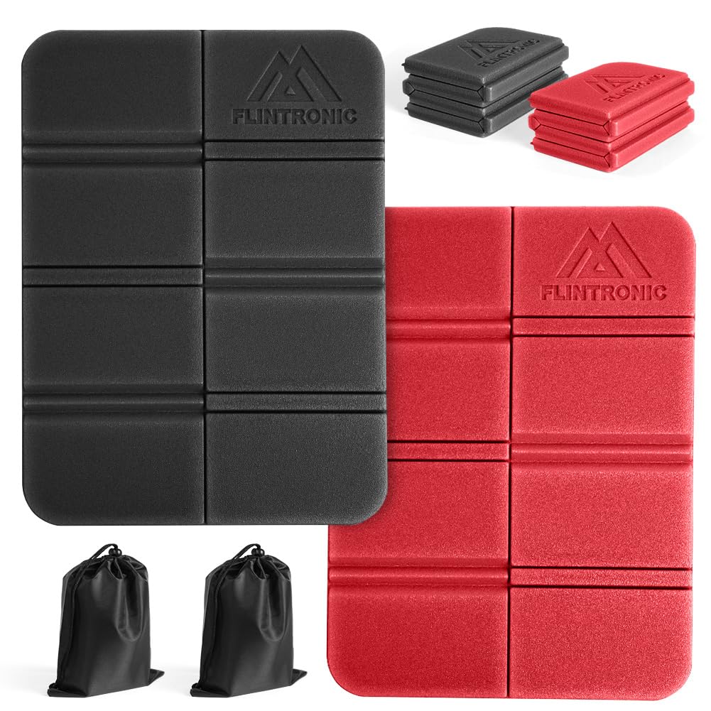 Flintronic 2 Pack-Black+Red Folding Foam Sit Mat, Camping Seat Pad Portable Waterproof, Sit Mat Hiking for Outdoor Camping Park Tourism Picnic Hiking Beach Traveling