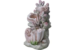 Ferrisland 3-Tier Tabletop Fountain Indoor, White Pink Resin Coral and Shell Water Fountain with LED Lights and Water Pump, 15.7" H Lightweight Waterfall Fountain for Home and Office Decoration