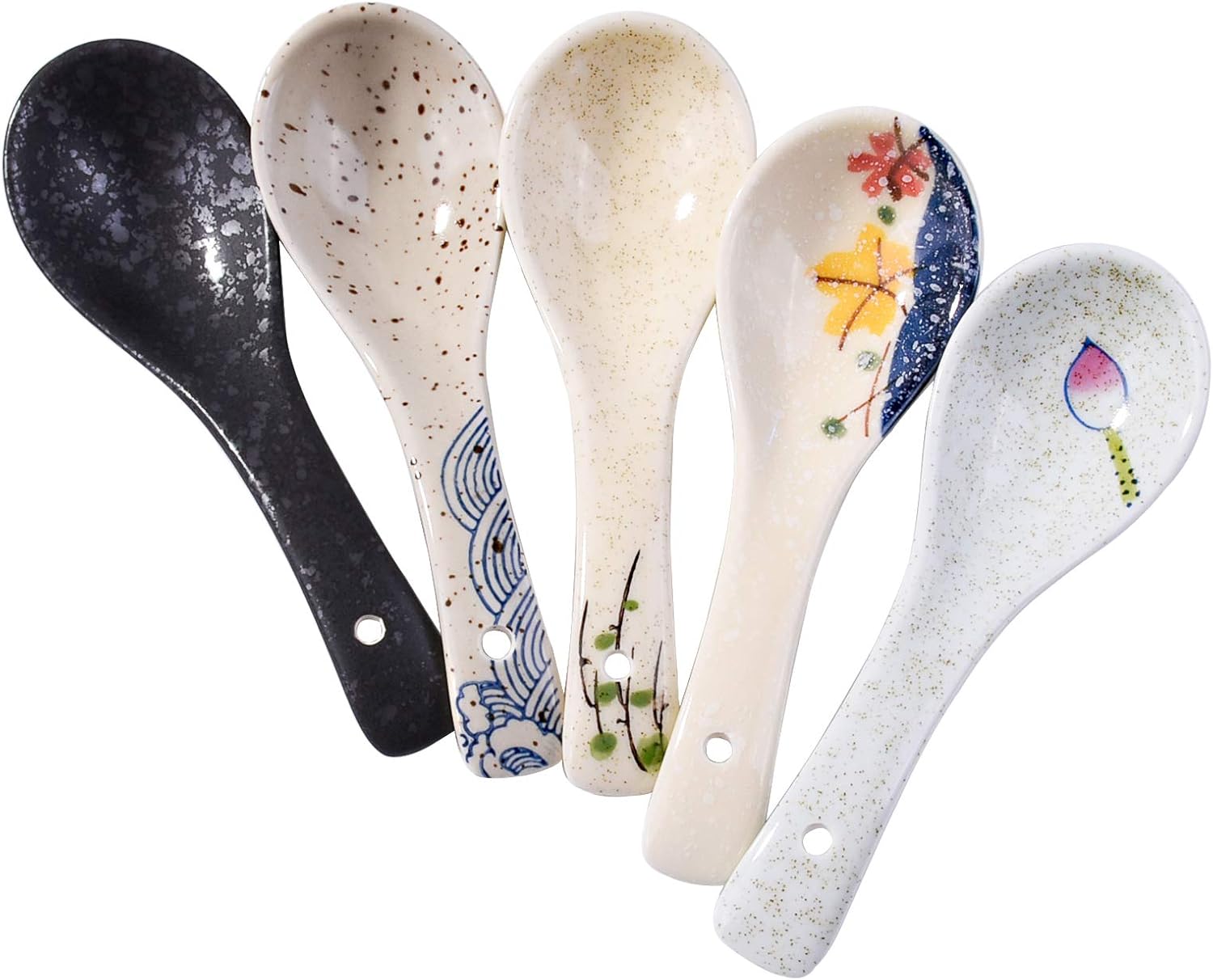 Japanese Retro Soup Spoons Set of 5, Ceramic Spoon Suitable