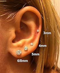 5 Pairs Silver Stud Earrings Set for Women Men,20G