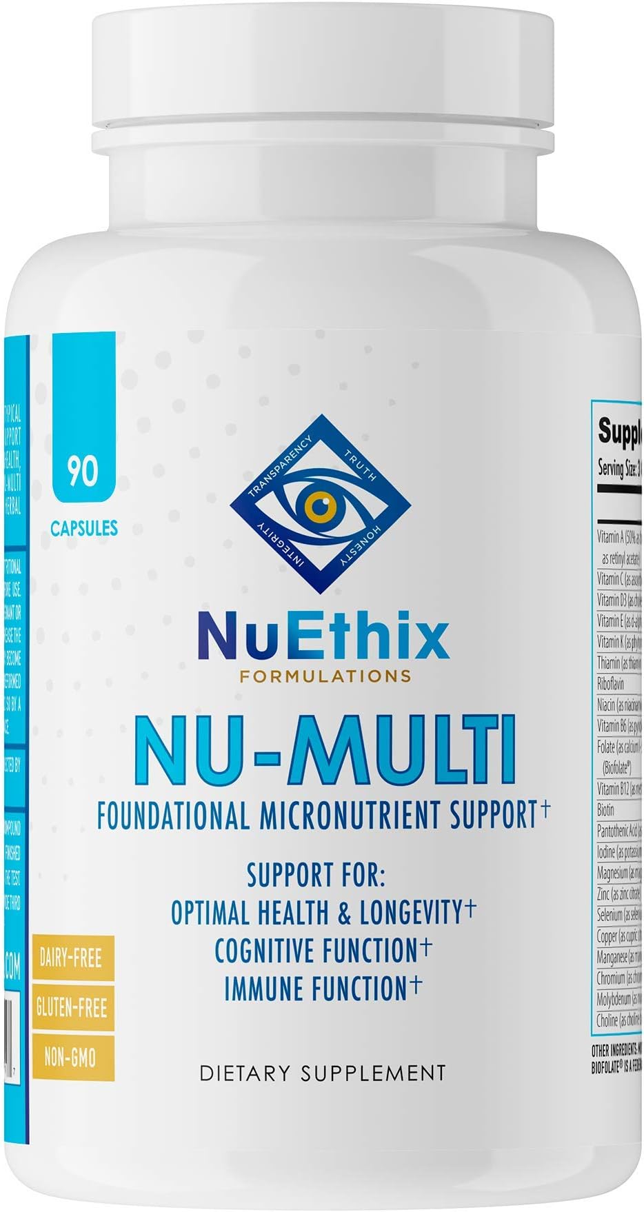NuEthix Formulations Nu-Multi Foundational Micronutrient Support for Immune Function, Optimal Health and Longevity, Cognitive and Immune Function, 90 Capsules