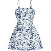 GORGLITTER Girl's Floral Mini Dress Summer Cute Boho Flower Mesh Sleeveless Backless Ruched Flared Graduation Sundress