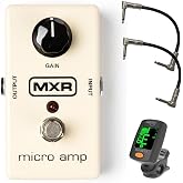 MXR M133 Micro Amp Booster Effects Pedal - Bundle with 2 Patch Cables and Tuner