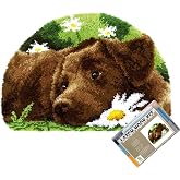 Lovely Labrador Puppy Latch Hook Kits for Adults Beginners, 15&ldquo; X 21" | All-in-One Animals Latch Hook Rug Kit, Easy DIY Mat Tapestry Craft Gift Relaxing Hobby for Home Decor