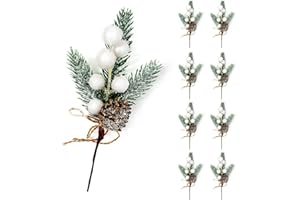 AXLOFO Pine Cone Red Berry Picks Stems Crafts Branch Christmas Wreath - 8 Packs Holly Artificial Evergreen Branches Pine Cones Picks Décor Floral Picks for Christmas Flower DIY Xmas Gifts (1)