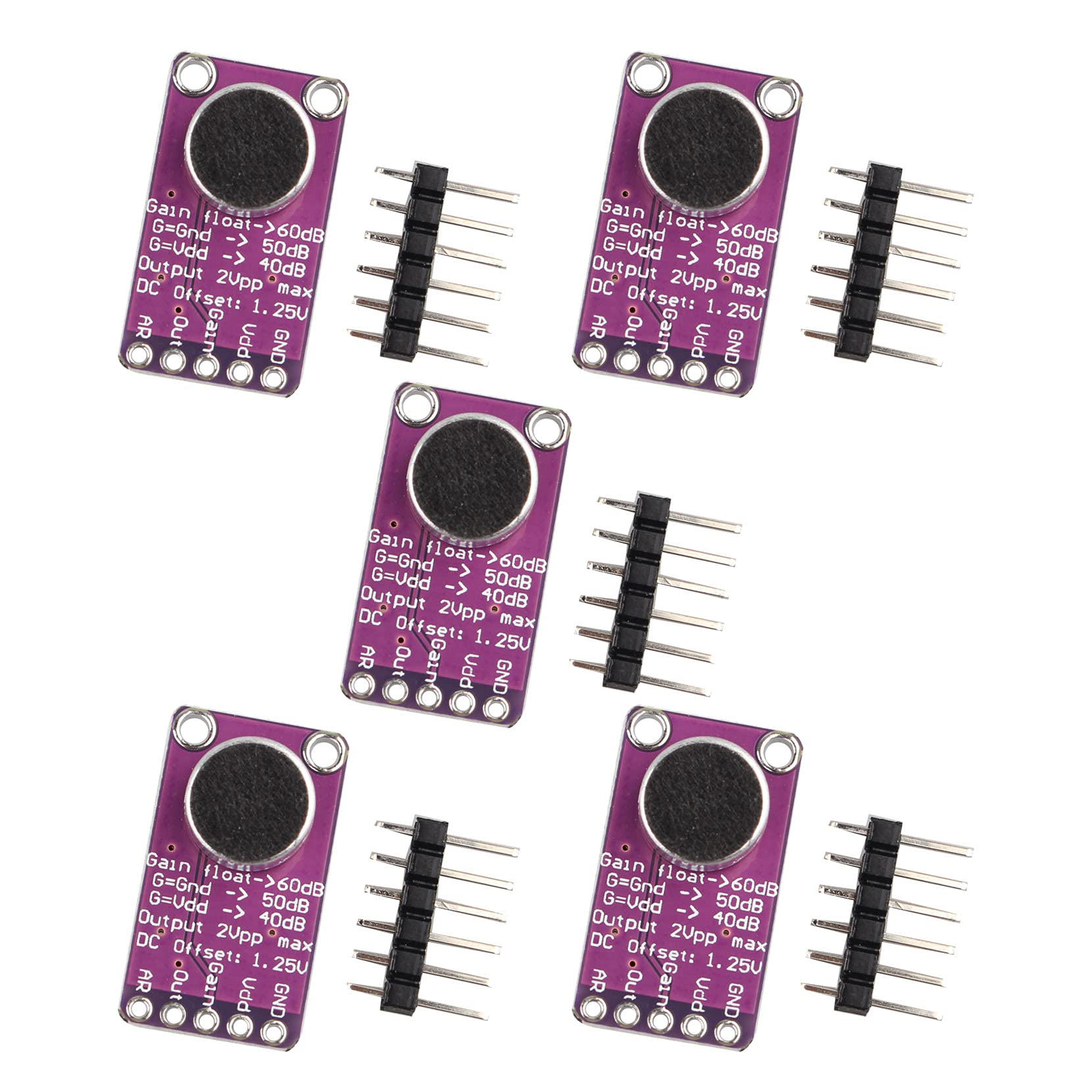 Jopto 5PCS MAX9814 High Performance Electret MIC Microphone Amplifier Module Auto Gain Control Compatible with Arduino