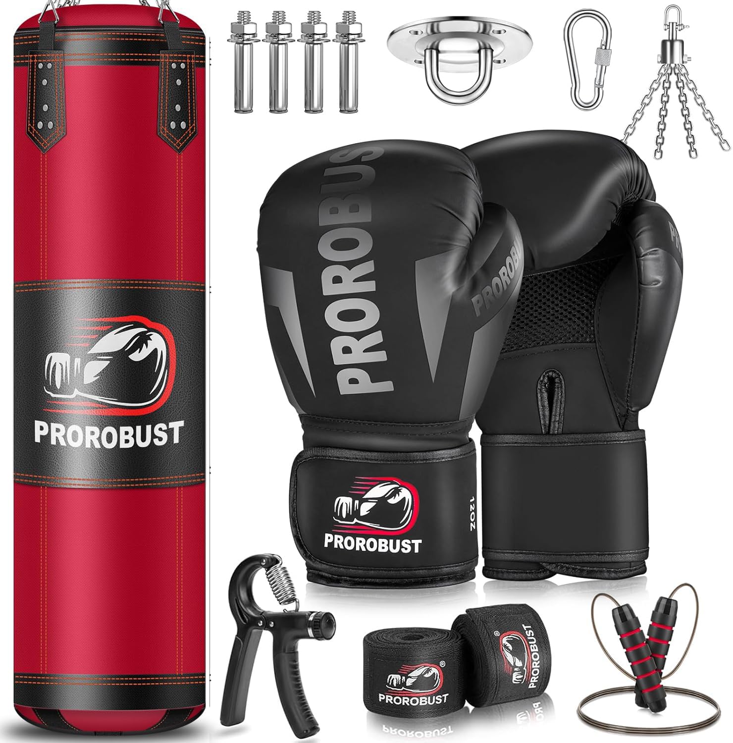 Photo 1 of Prorobust Punching Bag for Adults, Red 4ft Oxford Heavy Boxing Bag Set with 12oz Gloves for MMA Kickboxing Boxing Karate Home Gym Training (Unfilled)
