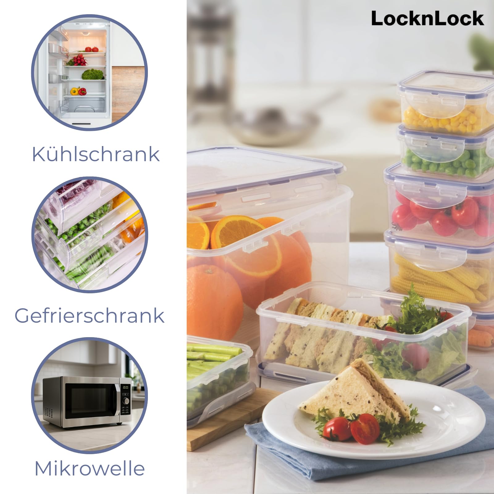 LocknLock CLASSIC Frischhaltedose | 870 ml | 15,5 x 15,5 x 6 cm | 100 % luft- und wasserdichte Vorratsdose | Spülmaschinen-, und Mikrowellengeeignet | BPA-Frei | 4-fach Sicherheits-Verschluss 4