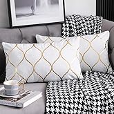 DEZENE Gold Velvet Throw Pillow Covers Off White: 2 Pack 12x20 Inch Rectangular Decorative Pillow Cases for Bedroom Sofa Couch Living Room