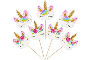 Coopache 48 Pieces Rainbow Unicorn Cupcake Toppers, Cupcake Picks Cake Decorations, Double Sided Unicorn Cake Topper Set Birthday Baby Shower Party Supplies