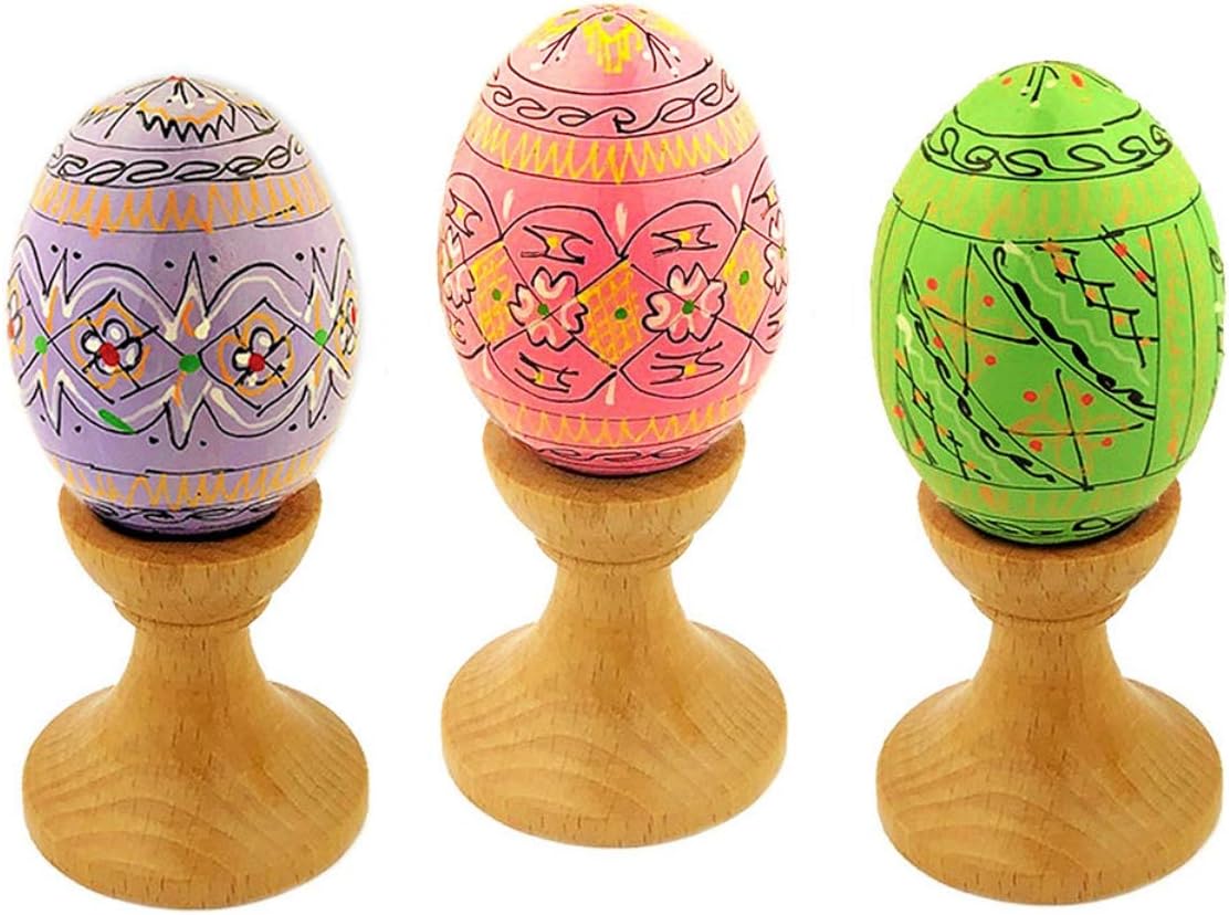 Wooden Hand Painted Pastel Colors Easter with Egg Stands, Set of 3, Hand Made Ukrainian