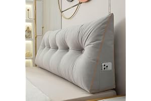 TESICA Large Light Grey Bolster Triangular Headboard Pillow Twin Dorm Headboard Twin Bed Wedge Pillow for Headboard Bolster Pillow for Bed with Removable Cover
