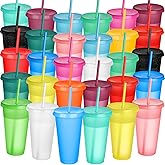 Honeydak 30 Pack Tumbler with Straw and Lid Bulk Cups for Gifts Glitter Plastic Coffee Cups 24-27 oz Reusable Water Bottle Iced Coffee Travel Mug Party Favors for Birthdays Travel (Assorted Color)