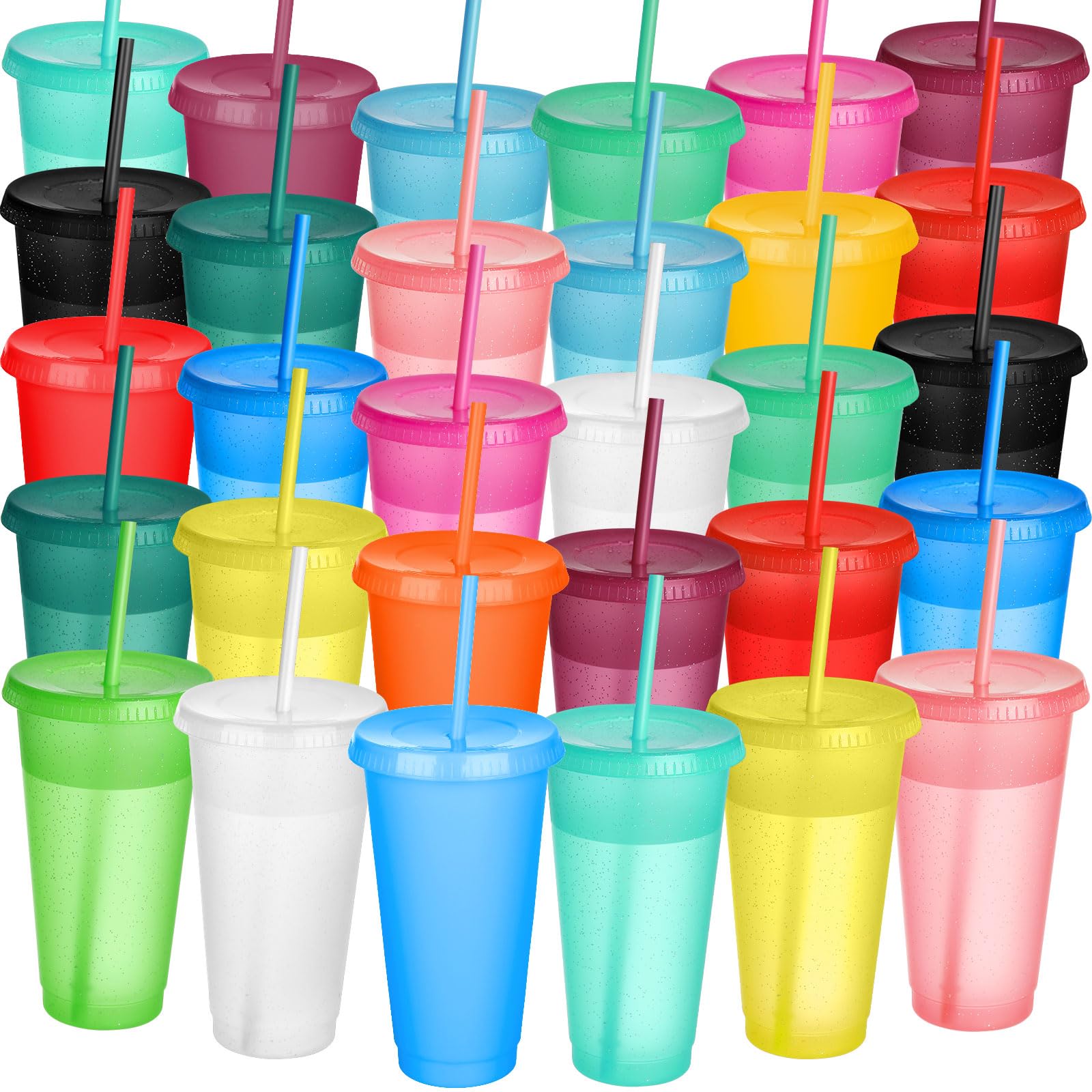 Photo 1 of (SEE NOTES) Honeydak 30 Pack Tumbler with Straw and Lid Bulk Glitter Plastic Cups Water Bottle Iced Coffee Travel Mug Reusable Party Favor Cups for Birthdays travel 24-27 oz (Assorted Color)