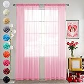 youleyar Solid Sheer Rod Pocket Curtain Voile Draperies 2 Panels White Beige Black Grey Coffee 52 Inch Width 84 Inch Long 1 Pair for Kitchen Bedroom Children Living Room Yard(Light Pink,52Wｘ84L)