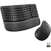 Logitech Wave Keys & Lift Vertical Mouse - Ergonomic Wireless Keyboard and Mouse Combo - with Cushioned Palm Rest, Easy-Switc