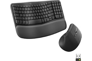 Logitech Wave Keys & Lift Vertical Mouse - Ergonomic Wireless Keyboard and Mouse Combo - with Cushioned Palm Rest, Easy-Switc