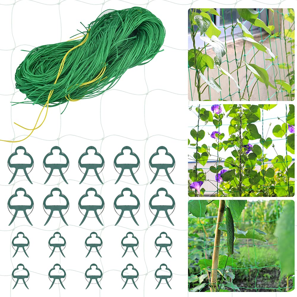 CODIRATO Garden Mesh Netting Large Mesh Trellis Netting Load-bearing Plant Netting Support with 20 PCS Plant Clips for Pea Netting Bean Climbing Plant Support (1.8 * 3.6m, Green)