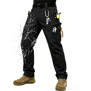 ZITY Men's Ripstop Tactical Cargo Pants, Water Resistant Lightweight 9 Pockets EDC Work Pants, Outdoor Hiking Construction