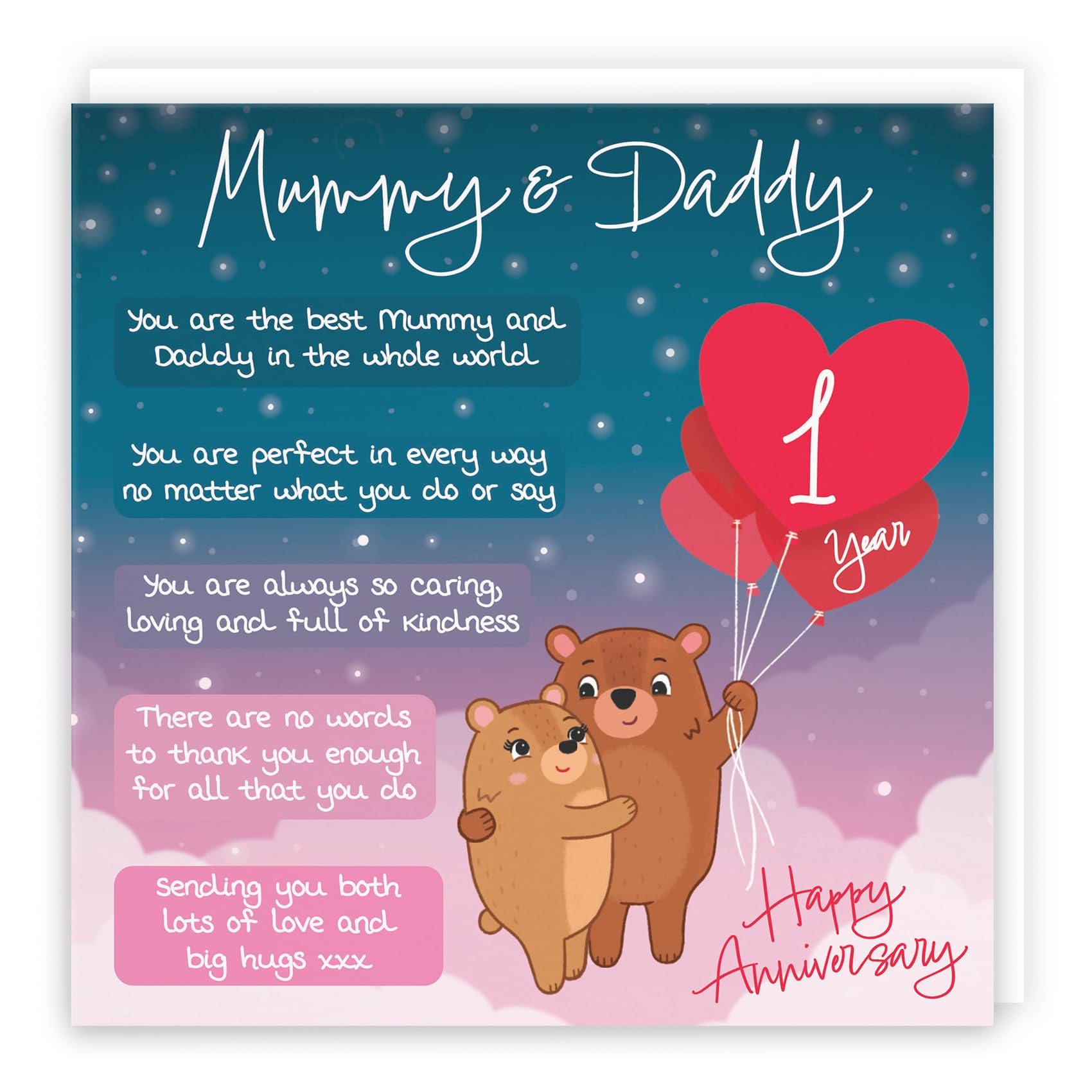 Hunts England - Mummy And Daddy 1st Anniversary Card - Starry Night - Cute Bears - Verse 1st Anniversary Card For Mummy And Daddy - Happy 1st Anniversary Poem Card For Parents