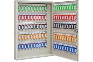 UMEKEN Key Box Wall Mount 100 Position Metal Valet Key Cabinet Lock Box with Key Tags, Key Holder Lockbox Key Organizer Safe Storage Locker Box, Cream