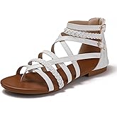 Lucky Bird Women's Summer Strappy Flat Sandals Casual Gladiator Shoes Open Toe Sparkly Crossover Straps Dressy Fisherman Thong Sandals for Walking Beach Vacation