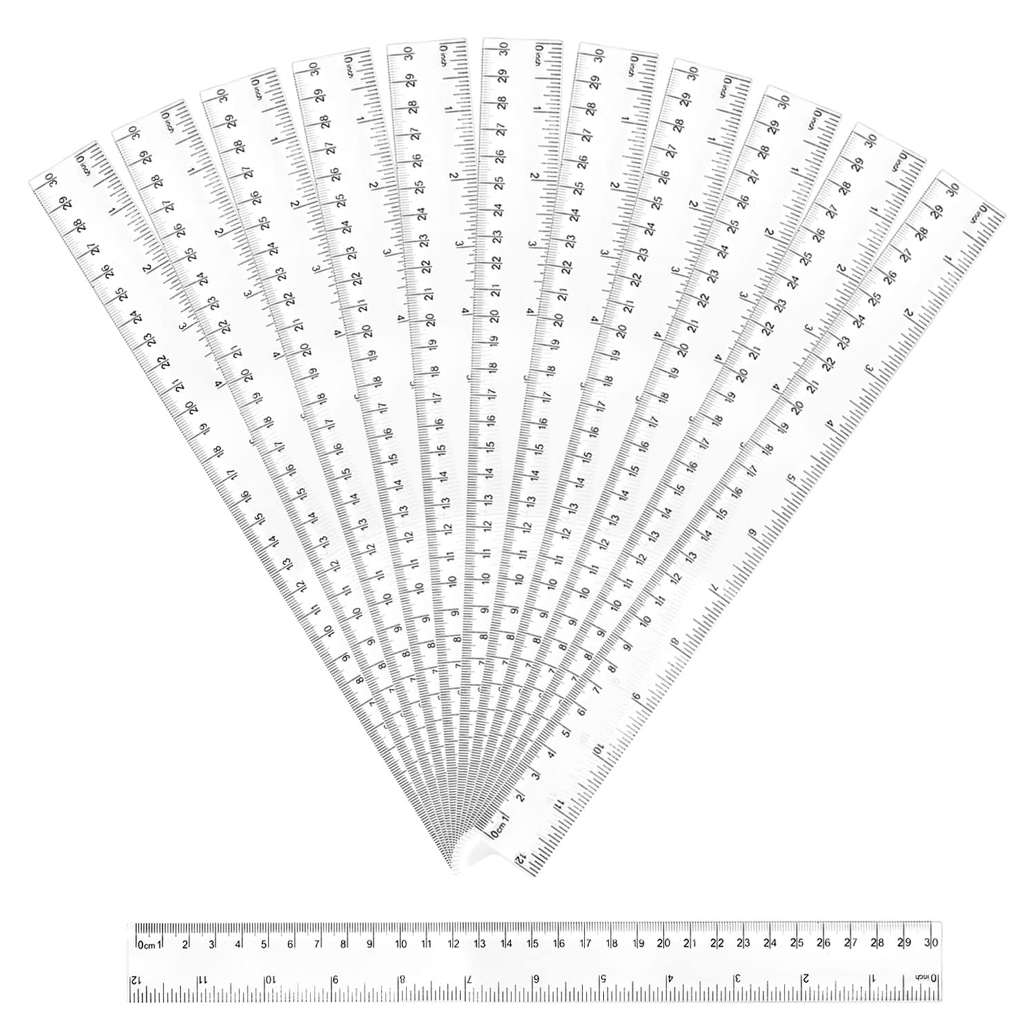 12 Pcs 30cm Rulers, 12 Inch Transparent Plastic Multipack Shatterproof Clear Straight Ruler for School, Office, Kids & Teachers
