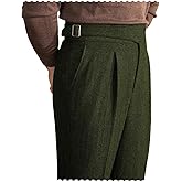 Men Trousers Vintage Tweed Blend Pants Herringbone Slim Fit Pleat-Front Pant