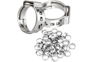 LAZIRO 50Pcs 15mm-17.5mm （1/2"）Single Ear Hose Clamp Hose Crimp Clamps Ear Crimp Rings Ear Stepless Hose Clamp Pinch Clamps for Hose Pipe Clamp Tools (1/2inch)