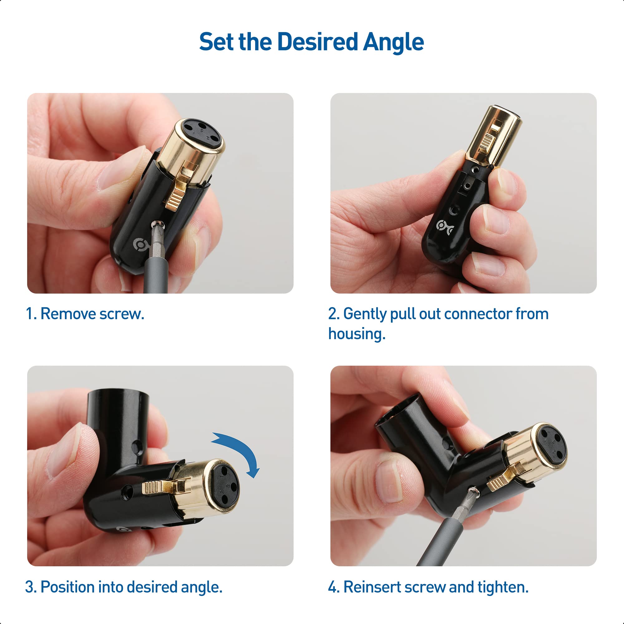 Cable Matters 2-Pack Adjustable Male to Female Right Angle XLR Adapter in Black (XLR 90 Degree) & 120 Ohm 3-PinXLR Terminator/DMX Terminator - Optimal Signal Integrity for Lighting and Audio System