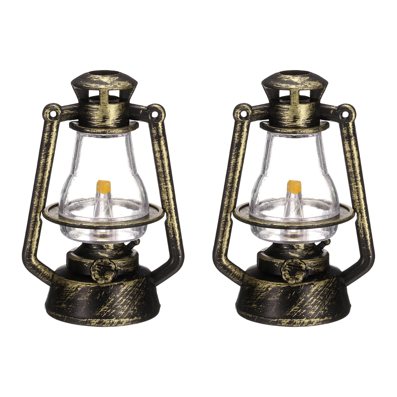 CoCud Dollhouse Miniature Lantern, 2.76" Height, Plastic Mini Vintage Hanging Kerosene Lamp Bronze - (Applications: for Micro Landscape Ornament Plants Pot Garden Dollhouse), 2 - Pieces