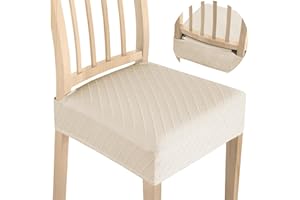 DREAHOTEXTIL Dining Chair Covers,Seat Covers for Dining Room Chairs Set of 2,Stretch Jacquard Kitchen Chair Covers,Removable Washble Dining Room Chair Seat Cover,Chair Slipcovers Protector (Beige,With Zipper)