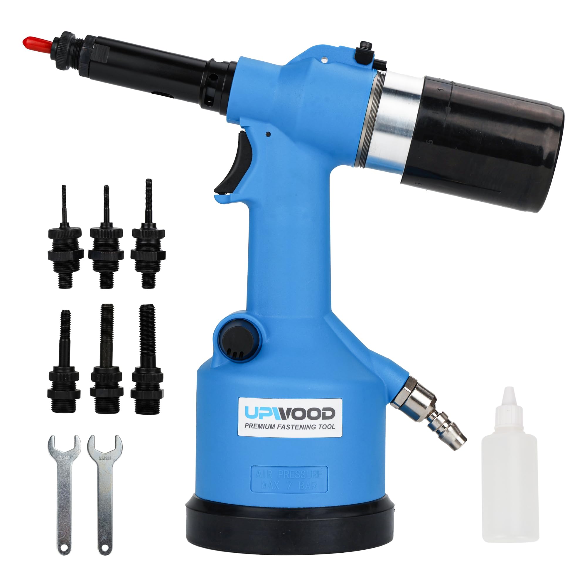 Photo 1 of Heavy duty Air Hydraulic Rivet Nut Tool, Pneumatic Riveter Automatic Rivet Nut Gun Tool Setting Kit Come with 7 Size SAE Nose-Piece Assembly (#6-32, #8-32, #10-24, 1/4-20, 5/6-18,3/8-16,1/2-13)