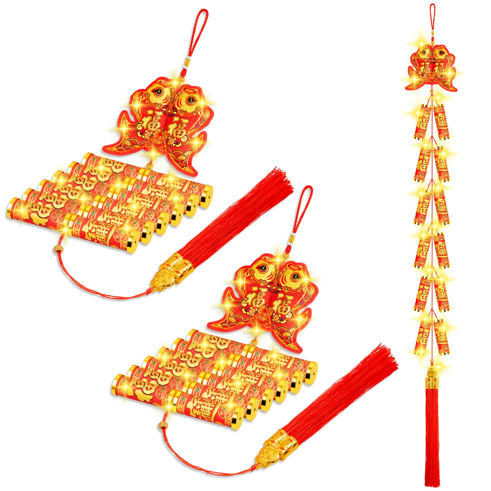 Photo 1 of 2 Pcs Chinese New Year Hanging Decorations Include Pisces New Year Electronic Firecrackers Decorations for Chinese New Year Spring Festival Lunar New Year