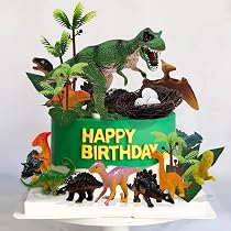 Lot De 16 Ornements Dinosaures Forêt - Décoration Gâteaux Enfants - Plastique Non Toxique - Couleur Verte