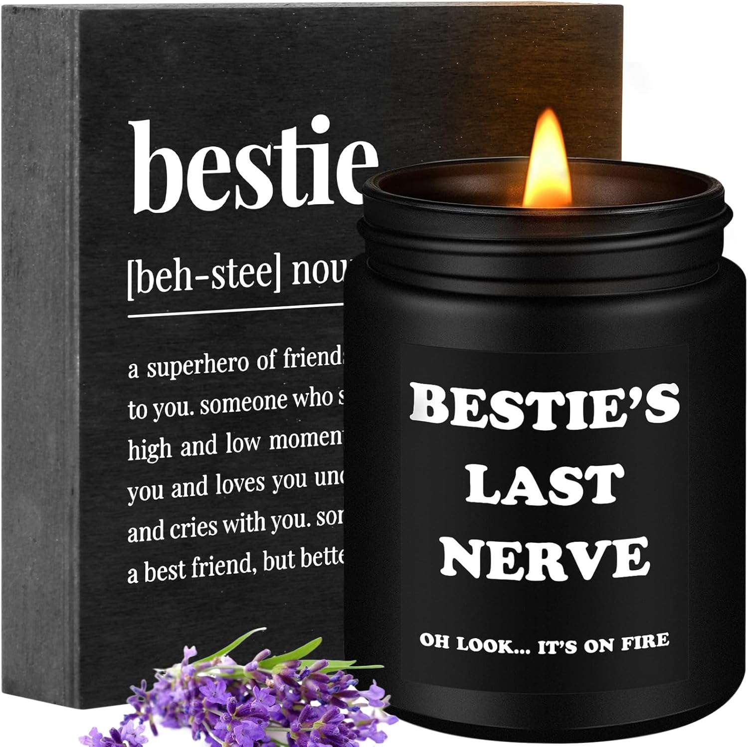 Candles & Holders - Bestie Gifts Birthday Candles Gifts for Friends - Bestie’s Last Nerve Lavender Candle and Wood Sign Christmas Birthday Friendship Gift for Women, Best Friend, BFF, Work Bestie, Coworker by MBL
