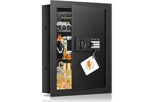 TISKGG 22.05" Tall Fireproof Wall Safe Between Studs 16" Centers, Heavy Duty Flush In Wall Safe Between Studs with Hidden Compartment & 2 Removable Shelves, Hidden Wall Mount Safe for Firearms Money Jewelry