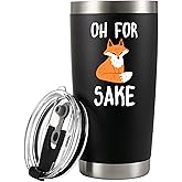 Panvola Oh For Fox Sake Travel Mug Funny Sarcastic Gifts For Coworker Office Gifts Fox Lover Sarcasm Joke Humor Vacuum Insulated Tumbler Stainless Steel With Removable Lid and Straw (Black, 20 oz)