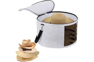 Pehciroe Large Hat Boxes with Lids, Foldable Felt Round Hat Storage Box Large Hat Box Travel with Handles and Shoulder Strap for Carrying & Storing Various Types of Hats, 17.7 x 11.8 Inch, Light Gray