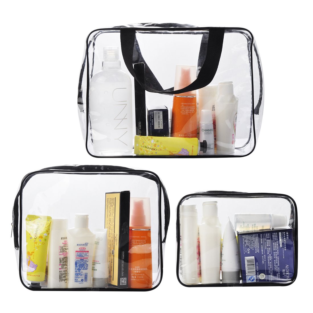 Ciaoed Waterproof Makeup Bag Clear Travel Toiletry Bags PVC cosmetic bag for Men & Women 3 Pack