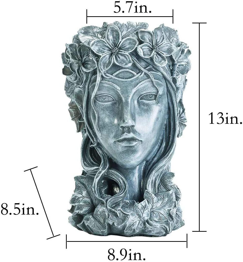 Sungmor Premium Resin Goddess Head Planter, 14”/35CM Tall Large Flower Pot, Beauty Face Figurine Ornament Container - Image 4