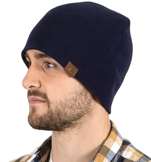 Tough Headwear Knit Beanie Winter Hats for Men and Women - Toboggan Cap for Cold Weather - Stylish Ski, Skate & Snow Caps Navy Blue