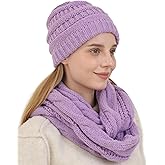 Double Couple Womens Scarf Beanie Hat Set Thick Winter Infinity Scarf Knit Scarfs for Women