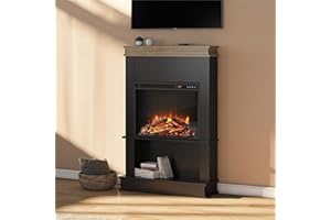 Ameriwood Home Mateo 30 Inch Electric Fireplace with Mantel and Shelf, Replaceable Fireplace Insert Heater, Freestanding, Remote Control, Timer, Realistic Log and Flame Effect, Black