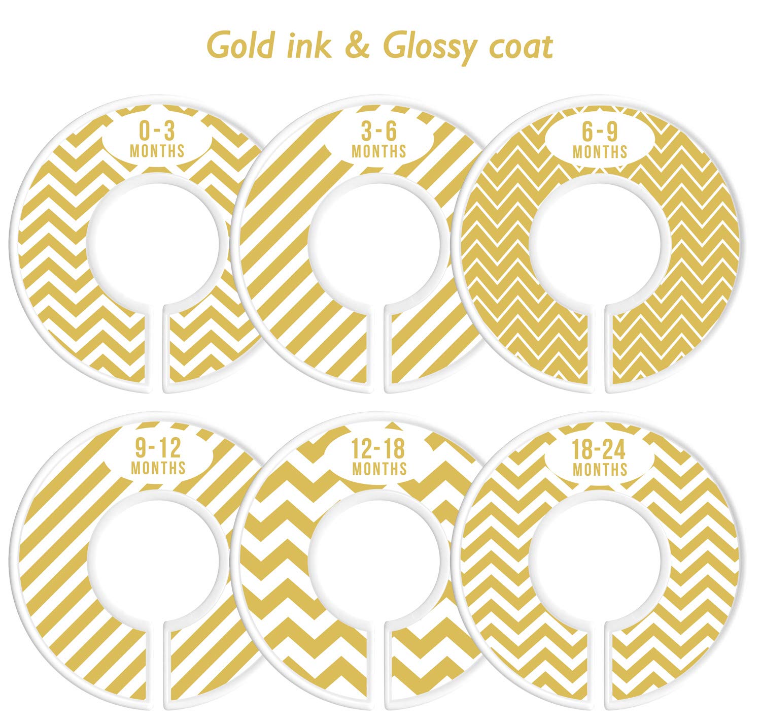 Baby Closet Size Dividers, Gold, Set of 6 Organizers, Stripe, Chevron