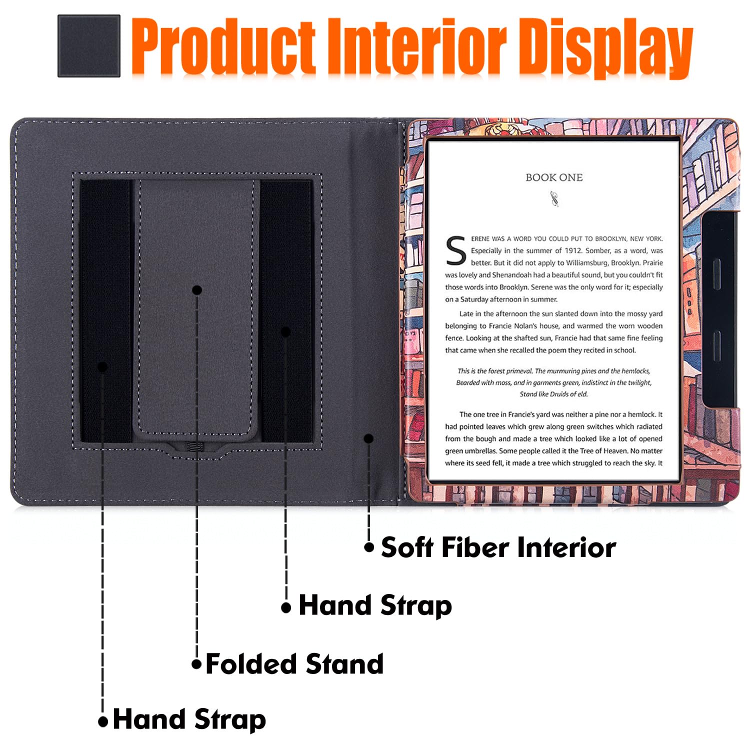 BOZHUORUI Stand Case for 7 inch Kindle Oasis (10th Generation, 2019 Release and 9th Generation, 2017 Release) - PU Leather Sleeve Cover with Two Hand Straps and Auto Sleep/Wake (Bookstore)