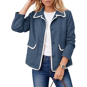 Tankaneo Womens Faux Suede Leather Jackets Trendy Casual Button Down Coats | Vintage, Fall, Spring, Lace trim, Loose fit, Poc